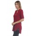 RO2-9069 BURGANDY  V-NECK SHORT SLEEVE HI LOW TUNIC TOP 2-3