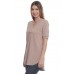 BO2-RO2-9069 TAN V-NECK SHORT SLEEVE HI LOW TUNIC TOP  1-2-1