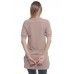 BO2-RO2-9069 TAN  V-NECK SHORT SLEEVE HI LOW TUNIC TOP 2-2-2