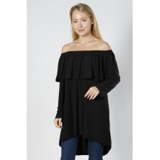 RO2-B3277 BLACK LONG SLEEVE OFF SHOULDER TUNIC TOP 1-2 (3PCS)