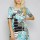 R9D-VC3500-ES BLK AND WHITE TEAL FLOWERS Midi Dress 2,2,2