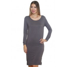 S3B-D1507132 GREY LONG SLEEVE O-NECK MIDI DRESS 2,2,2