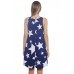 R9D-VC3158 NAVY WHITE STAR SLEEVE LESS DAMASK PRINT A LINE SIDE POCKET DRESS 2,2,2