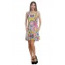 R9D-VC3158 YELLOW GREY FUSHIA SLEEVE LESS DAMASK PRINT A LINE SIDE POCKET DRESS 2,2,2