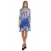 R10C-VC3514-SLUB BLUE BEIGE TIE DYE 3/4 SLEEVE CUT OFF SHOULDER DRESS 2,2,2