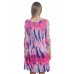 R9F-VC3514-SLUB FUSHIA NAVY TIE DYE 3/4 SLEEVE CUT OFF SHOULDER DRESS 2,2,2