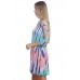 R9F-VC3514-SLUB MINT  BLUE PINK TIE DYE 3/4 SLEEVE CUT OFF SHOULDER DRESS 2,2,2