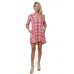 R2F-VC3014-4 RED CREAM PLAID 3/4 SLEEVE V-NECK TUNIC DRESS 2,2,2