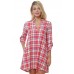 R2F-VC3014-4 RED CREAM PLAID 3/4 SLEEVE V-NECK TUNIC DRESS 2,2,2