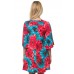 R10E-VC36144 TEAL RED PRINT FLOWERS LOOSE SLEEVE CRISS CROSS V-NECK TUNIC DRESS 2,2,2