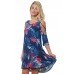 R10B-VC35844 BLUE PRINT  FLORAL PRINT SWING DRESS WITH CRISS CROSS OPEN SHOULDER 2,2,2