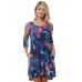 R10B-VC35844 BLUE PRINT  FLORAL PRINT SWING DRESS WITH CRISS CROSS OPEN SHOULDER 2,2,2